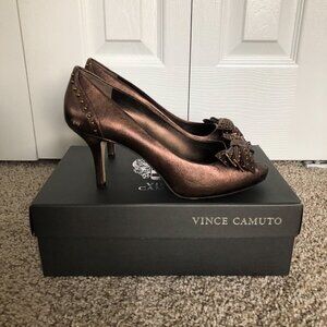 Vince Camuto KANARY Dark Bronze Slip-On Leather Open Toe Heels